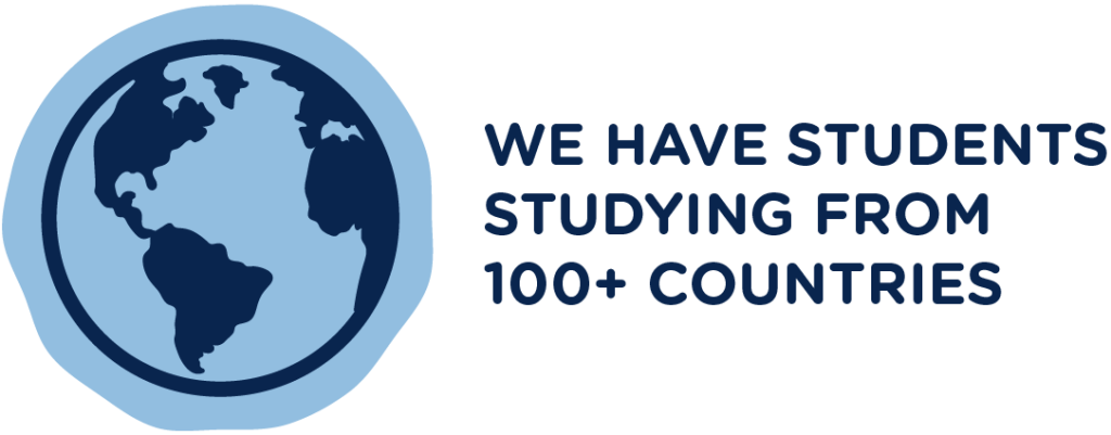 LUOA graphic that reads we have students studying from 100 plus countries